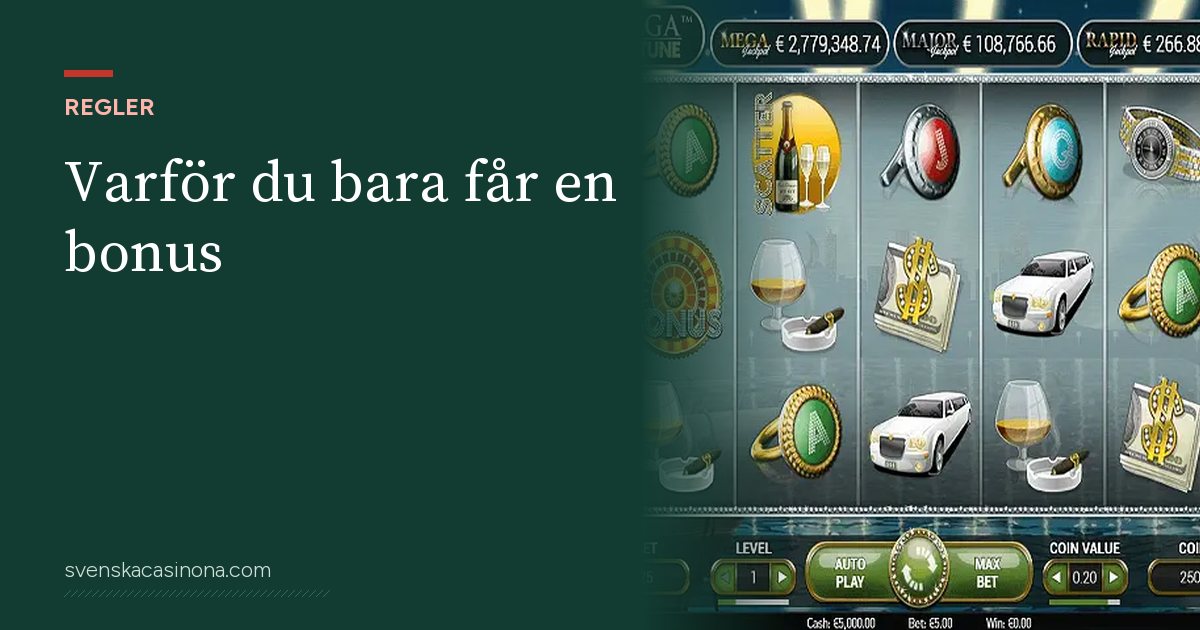 Illustration: Varför du bara får en bonus – med skärmbild från spelautomaten Mega Fortune