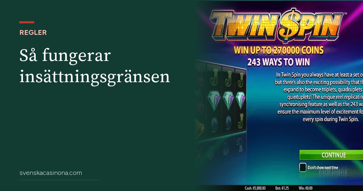 Illustration: Så fungerar insättningsgränsen – med skärmbild från spelautomaten Twin Spin