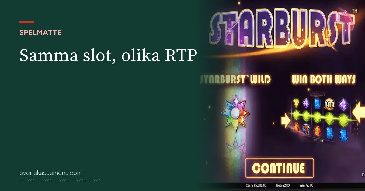 Illustration: Samma slot, olika RTP – med skärmbild från spelautomaten Starburst