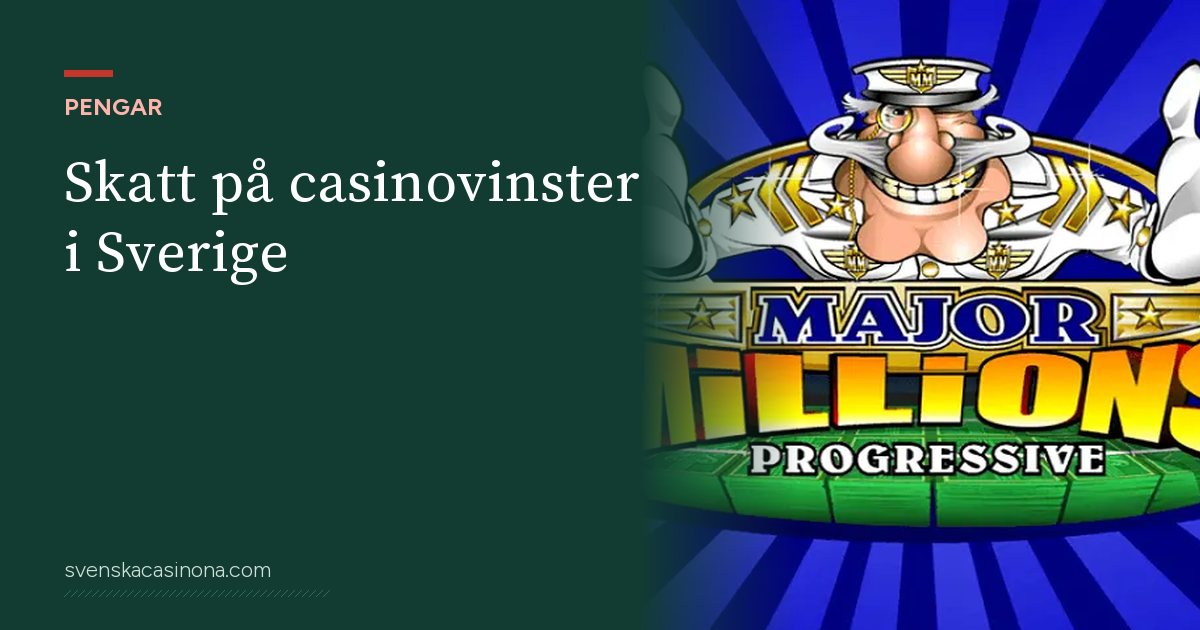 Illustration: Skatt på casinovinster i Sverige – med skärmbild från spelautomaten Major Millions